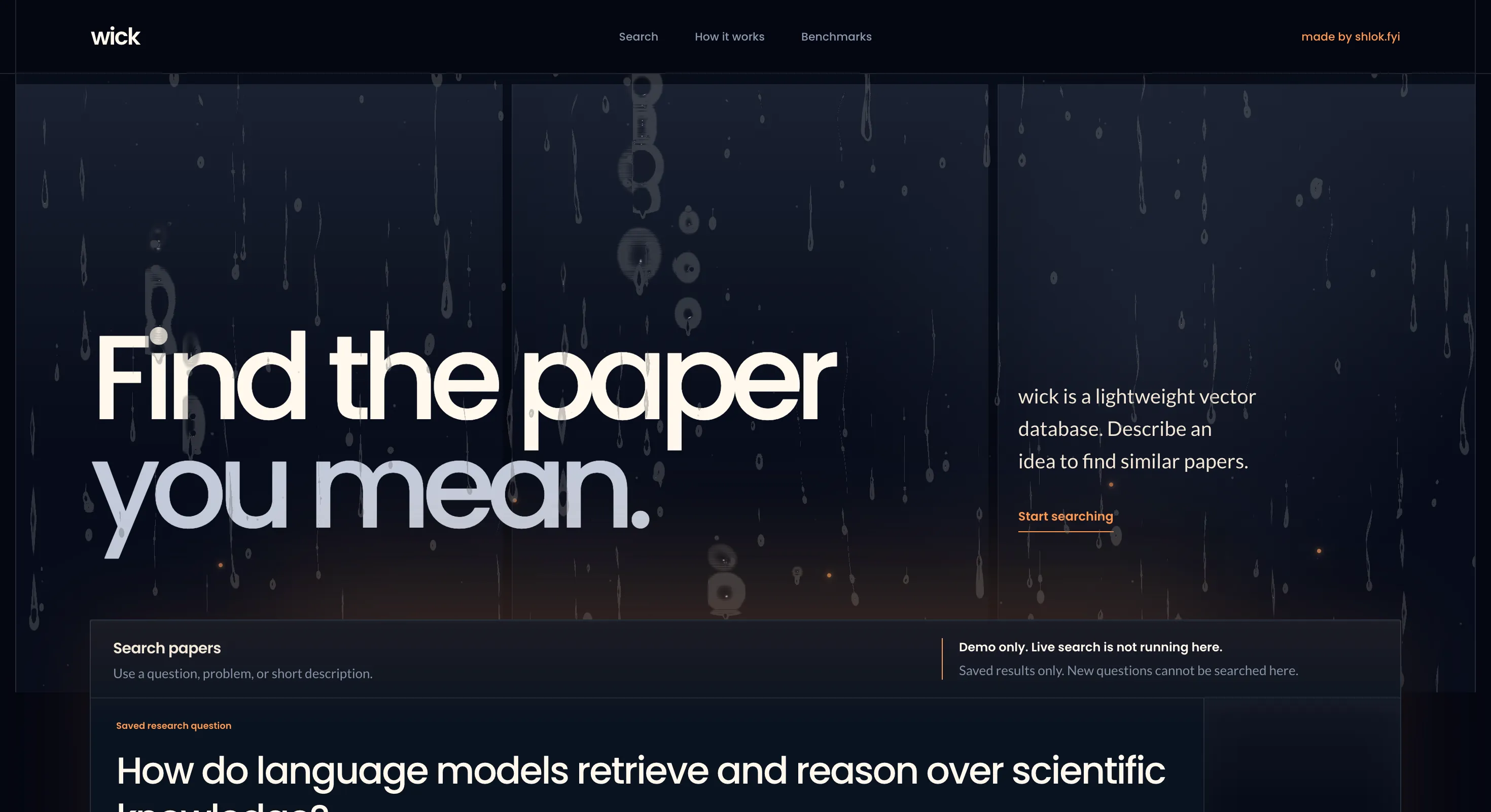 Wick's paper-search demo homepage